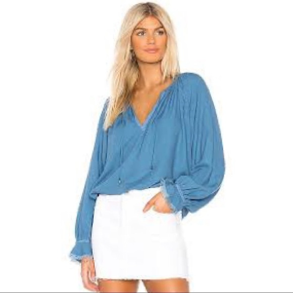 Splendid Medium Wash Crosshatch Gauze Peasant Top Size Small - Picture 5 of 11